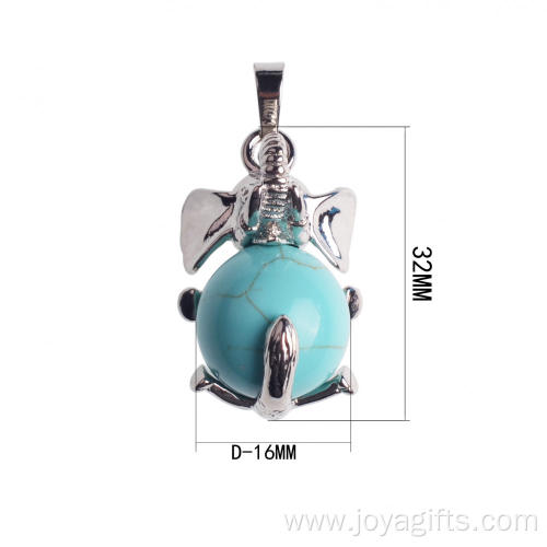 Gemstone Turquoise Ball Alloy Elephant Pendant Necklace